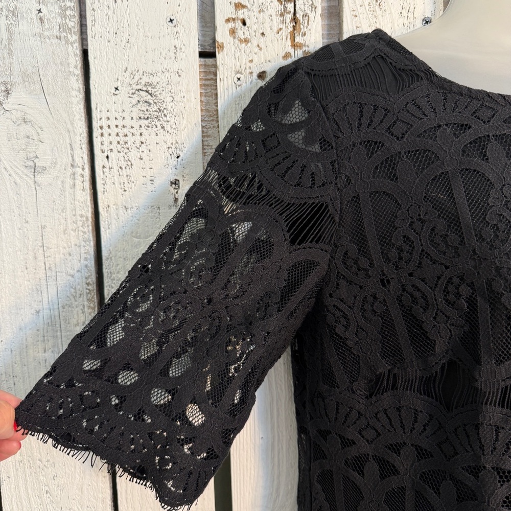 Ronni Nicole Lace Little Black Dress Size 8 Short Sleeve Goth Glam Holiday Event - Picture 5 of 10